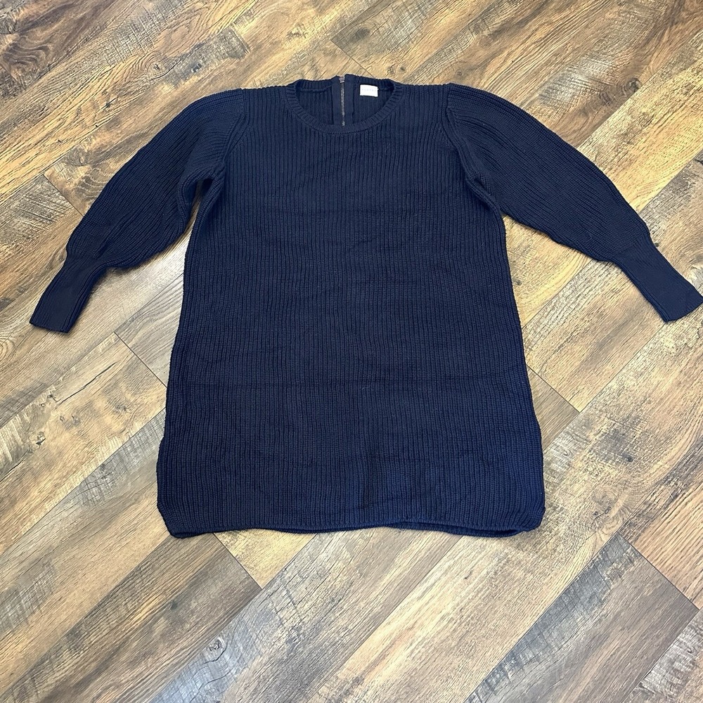Poetry Women's Cotton Knit Dress Sweater Navy‎ Blue Zip In Back Size 14 EUC